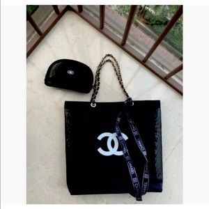 Chanel mesh tote and small make up bag